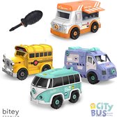 Bitey - City Bus - Ensemble complet avec 4 véhicules Bus - Éducatif - Montessori - Jouets - Jouets sensoriels - Développement - Enfant - Éducatif - Jouets pour enfants - Jouets 3 ans