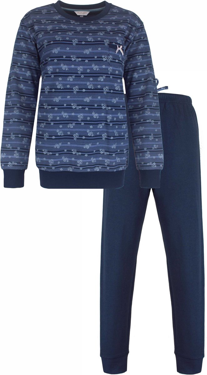Tenderness Dames Pyjama - Zachte Fleece - Bloemetjes - Donker Blauw