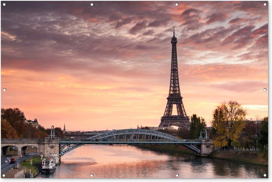 Muurdecoratie Parijs - Eiffeltoren - Brug - 180x120 cm - Tuinposter - Tuindoek - Buitenposter