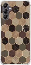 Casimoda® hoesje - Geschikt voor Samsung Galaxy A14 5G - Kubus Groen Bruin - Shockproof case - Extra sterk - TPU/polycarbonaat - Bruin/beige, Transparant