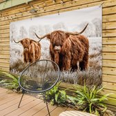 Muurdecoratie Schotse hooglander - Koe - Dieren - 180x120 cm - Tuinposter - Tuindoek - Buitenposter