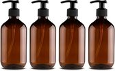 Set van 4 Pompflessen, 500 ML, zeep dispenser kunststof Doorzichtig bruin, navulbare shampoo fles.