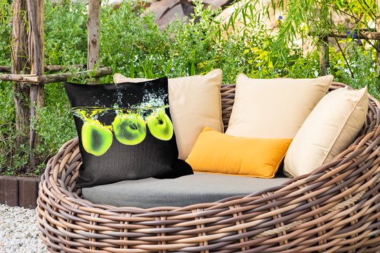 Buitenkussen - Appels - Fruit - Water - Zwart - Groen - 45x45 cm - Weerbestendig