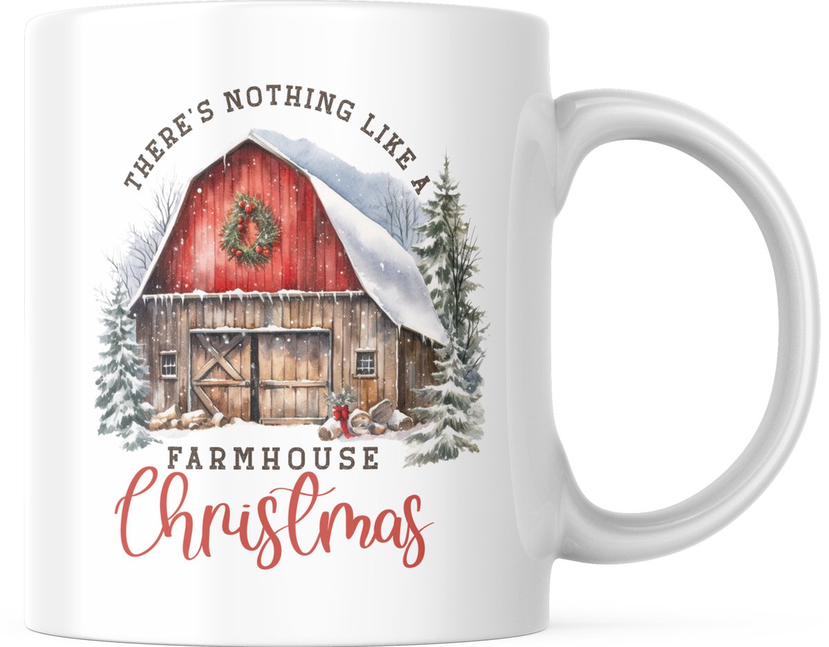 Kerst Mok met tekst: There's Nothing Like A Farmhouse Christmas | | Kerstmis | Kerst Decoratie | Kerst Versiering | Grappige Cadeaus | Koffiemok | Koffiebeker | Theemok | Theebeker