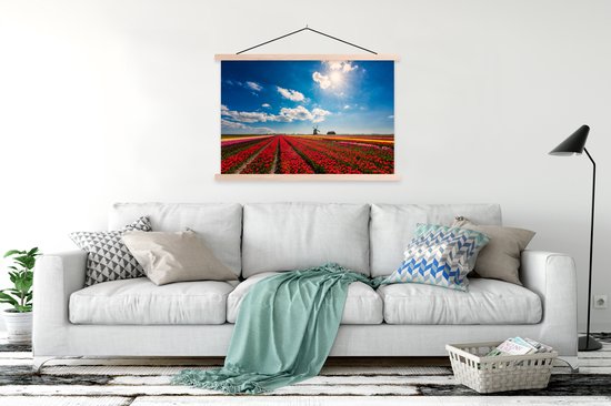 Impressionnant champ de tulipes aux Nederland affiche textielposter lattes vierges 150x100 cm - Tirage photo sur plaque scolaire (décoration murale salon / chambre)