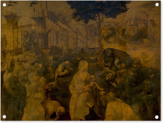 Tuinschilderij Aanbidding door de Wijzen - Leonardo da Vinci - 80x60 cm