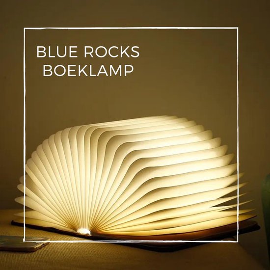 Blue Rocks® - Boeklamp Hout - 21.5 x 17cm - Book Light XL - Tafellamp - Design - Decoratie - Slaapkamer - Verlichting - Cadeau - LED