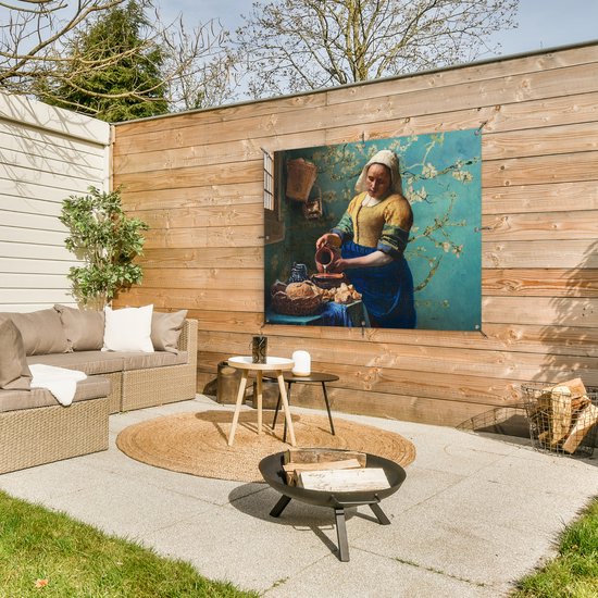 Affiche de jardin - Toile de jardin - Posters de jardin - Melkmeisje - Fleur d'amandier - Van Gogh - Vermeer - Peinture - Maîtres anciens - 120x90 cm - Jardin