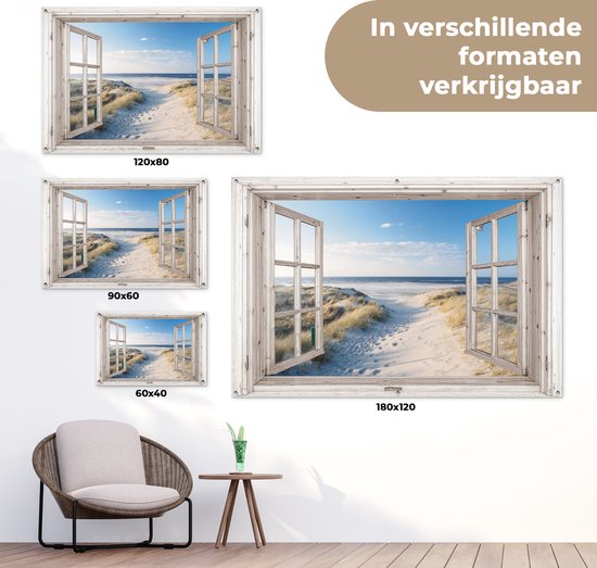 Tuindecoratie doorkijk - Strand - Zee - 120x80 cm - Tuin - Schutting decoratie - Tuinposter - Schuttingdoek - Buitenposter - Tuinversiering - Balkon decoratie - Tuinschilderij