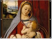 Tuinposter - Tuindoek - Tuinposters buiten - Madonna and child - Leonardo da Vinci - 120x90 cm - Tuin