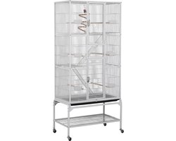 MKSS® Papegaaienkooi - Parkietenkooi - Grote Vogelkooi voor Binnen - Inclusief Speelgoed - Vogelkooien met Wieltjes - Met Badhuis - 48x76x176cm - Wit