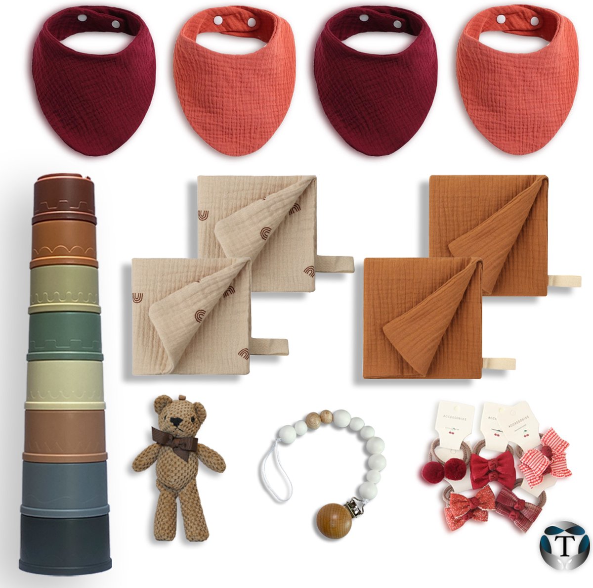 Goedkoopste Deluxe Kerst Kraamcadeau | Babyshower Cadeau | Kraamcadeau Pakket | Meisje | Giftbox | Babyshower | Cadeau Idee | Geboorte | Fopspeenkoord | Haarstrikjes | Spuugdoekjes | Stapeltoren | Slabbetje | Beertje | Zonnebril | Set 4 | TheOldOmen |
