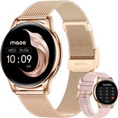 Maoo Ventura AMOLED Smartwatch Dames - RVS en Siliconen Bandje - Stappenteller - Hartslagmeter - Slaapmonitor - Multisport - Geschikt voor Android en iOS - Rosé Goud en Roze