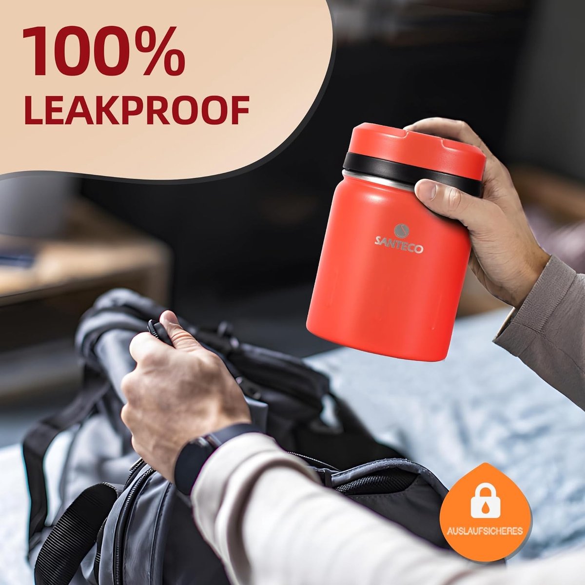 Blockhütte Thermische Lunchbox - 1 Liter, Roestvrij Staal, Houdt Eten 14 Uur Warm, Met Lepel