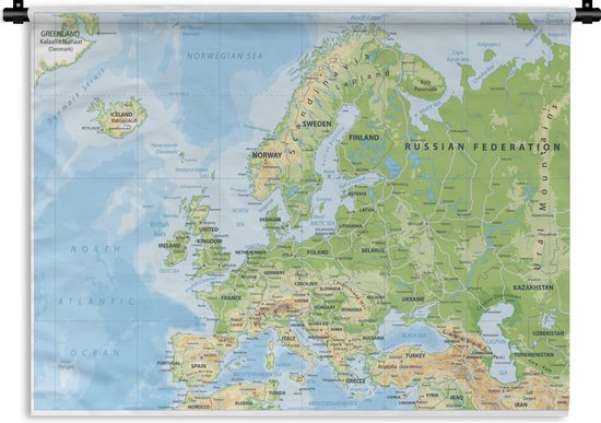 Wandkleed - Wanddoek - Kaart - Europa - Aardrijkskunde - 90x67.5 cm - Wandtapijt
