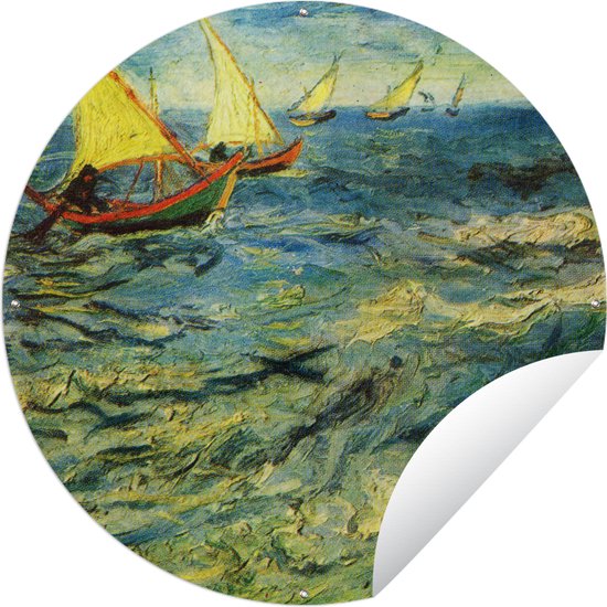 Tuincirkel Vissersboten op zee - Vincent van Gogh - 60x60 cm - Ronde Tuinposter - Buiten