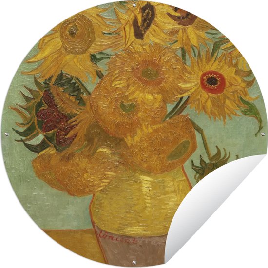 Tuincirkel Zonnebloemen - Vincent van Gogh - 90x90 cm - Ronde Tuinposter - Buiten