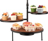 taartplateau, cupcake-standaard, 3-laags taartstandaard, etagère voor taarten en gebak (combinatie van ijzer en hout)