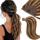 Vivendi Ponytail Clip In Hairextensions| Human Hair Echt Haar |Wrap Around Hairextensions | 24" / 60cm |kleur #4/27 Mix Piano Donkerbruin & Licht koper | 70gram