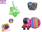 Happy trendz® - Fidget Toys Pakket 4 Stuks - Hardcase Pop It (1x)– Ster Spinner Pop It (1x) - Whack a Mole Hamster Spel (1x) - Snappers Fidget Snappers (1x) - Super Cadeautip -