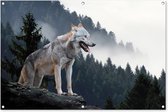 Tuinposter - Tuindoek - Tuinposters buiten - Wolf - Dier - Bos - 120x80 cm - Tuin