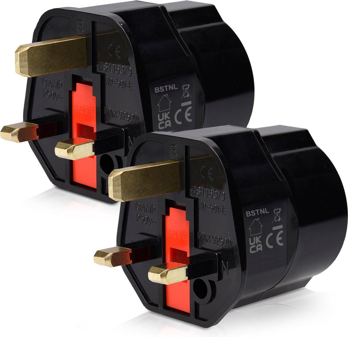 Bol.com BSTNL 2x Reisstekker type G - Ideaal voor reizen in Engeland, Ierland, Schotland, Malta, Dubai, Singapore, Hong Kong en ... aanbieding