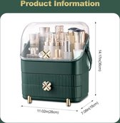 Draagbare make-uporganizer; opbergbox voor cosmetica; met stofdicht deksel; organizer met 2 laden en draaggreep, 180 graden draaibaar (groen, C)