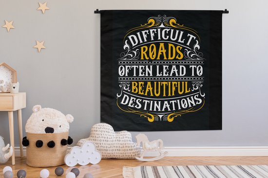 Wandkleed - Wanddoek - Motivatie - Retro - Quote - 120x120 cm - Wandtapijt