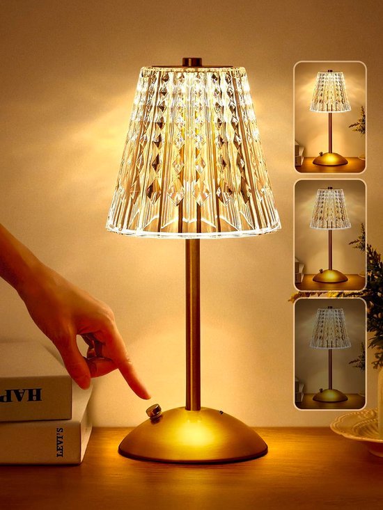 Bonoff Tafellamp - Touch Lamp - Oplaadbaar - 3 Kleuren - Draadloos - Goud - Nachtlamp