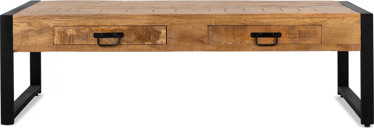 Damn Salontafel Britt mangohout met 2 Lades 140x70 cm - Naturel