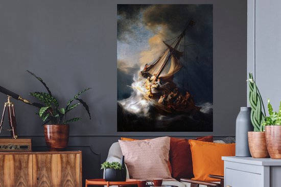 Sticker Muursticker Rembrandt van Rijn - tempête sur la mer de Galilée - Peinture de Rembrandt van Rijn - 90x120 cm - film adhésif autocollant - sticker mural repositionnable