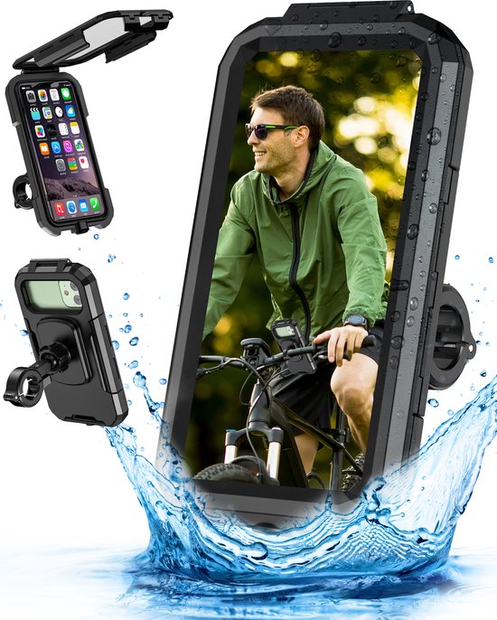 iSetchi Support de téléphone pour vélo étanche L (5,5 à 7 pouces) - Rotation à 360 degrés - Également pour scooter et moto - Support de téléphone portable pour vélo - Niveau d'étanchéité IP67 - Zwart