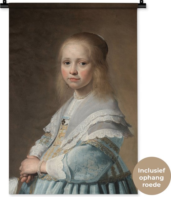 Wandkleed - Wanddoek - Portret van een meisje in het blauw - Schilderij van Johannes Cornelisz. Verspronck - 60x90 cm - Wandtapijt