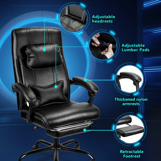 Bureaustoel - Ergonomische bureaustoe - Directiestoel - Massage stoel - Bureaustoelen voor volwassenen - Kantoorstoel massage draaistoel massagefunctie directiestoel in hoogte verstelbaar - Office Chair - Game Gaming Stoel - Zwart - Merkloos