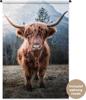 Wandkleed - Wanddoek - Schotse hooglander - Natuur - Bergen - 120x180 cm - Wandtapijt