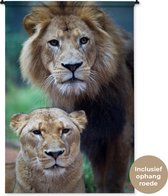 Tapisserie Lions - Lion et lionne Tapisserie coton 120x180 cm - Tapisserie avec photo XXL / Groot format !