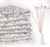 Tafelloper Glitter ronde pailletten stof voor bruiloft verjaardagsfeestje tafelkleed decoratie 30 x 270 cm (zilver 1 stuk