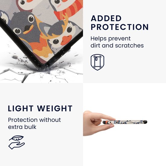 kwmobile e-reader hoesje geschikt voor Amazon Kindle Paperwhite 11. Generation 2021 hoes - E reader flip case met magnetische sluiting - Ereader cover - Pinguïn Ontwerp design in grijs / geel / bruin — afbeelding 5