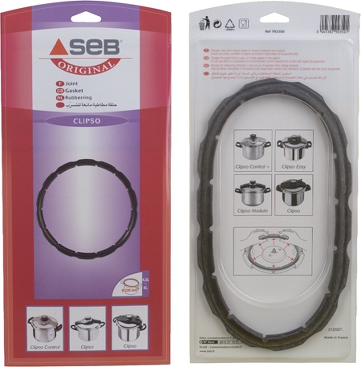 afdichting voor clipso RVS snelkookpan 4,5l-6l l diameter 220mm - seb - 792350