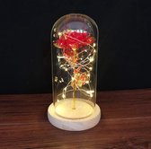 Rose sous cloche avec LED - Doré - Fleur artificielle - Saint Valentin - Cadeau - Cadeau pour femme - Cadeau - Anniversaire - Fête des mères - Mariage - Rouge