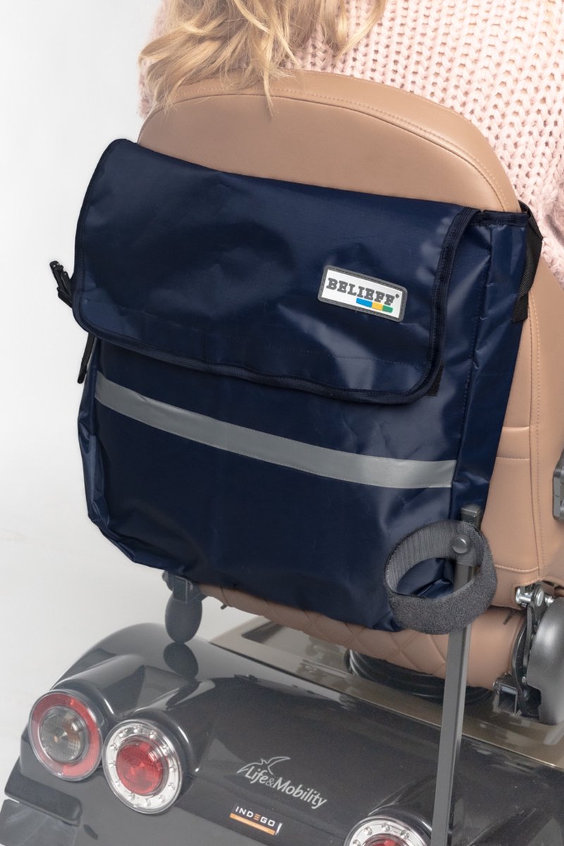 Goedkoopste Belieff Scootmobiel tas - Voor Achterop - Scootmobieltas - Rugleuning Tas Scootmobiel - Opbergtas Scootmobiel - Met Reflectiestreep - Blauw