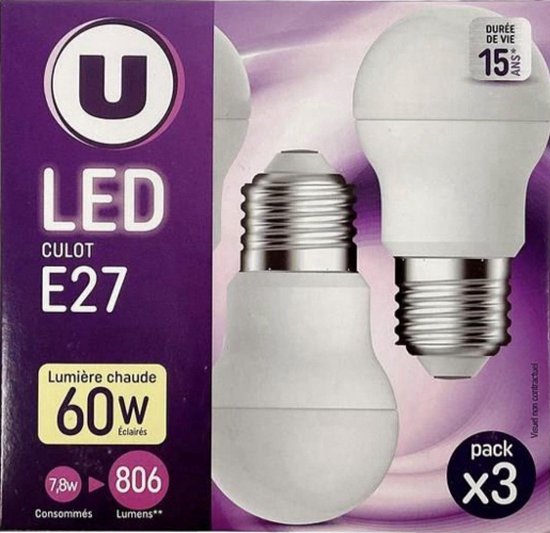 Lot de 3 lampes LED U E27 - 9,4 W (60 W) - Wit Extra chaud