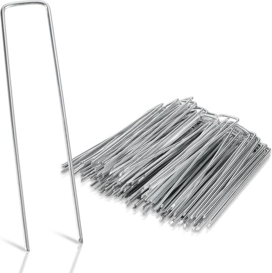 Grondankers 150 Stuks - 15x2.5cm - Roestwerend grondanker gegalvaniseerd staal - Ø2.8mm - Onkruidvlies - voor het bevestigen van worteldoek, tuinvlies, schutting, kunstgras, folies - stabiel U-vormig