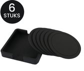 Zwarte onderzetters voor glazen (6 stuks) - Siliconen onderzetters met houder - Anti slip - Hitte bestendig - Coasters - Ronde onderzetters - Zwart