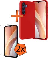 Hoesje Geschikt voor Samsung A15 Hoesje Siliconen Cover Case Met 2x Screenprotector - Hoes Geschikt voor Samsung Galaxy A15 Hoes Back Case - Rood.