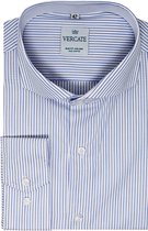 Vercate - Strijkvrij Overhemd - Wit Blauw - Wit Blauw Gestreept - Slim Fit - Poplin Katoen - Lange Mouw - Heren - Maat 41/L