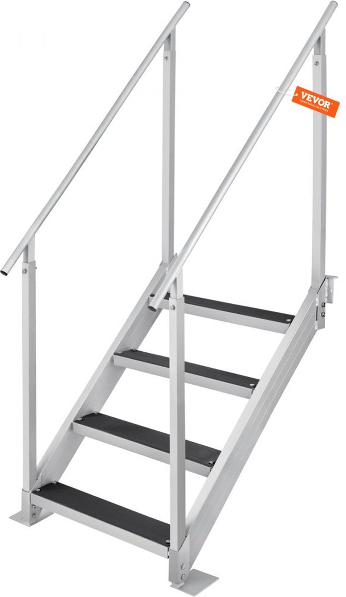 4-traps zwemtrap met twee leuningen bootladder 800x1850x1750mm aluminium zwembadladder trapladder 250kg draagvermogen 55x10cm pedalen ideaal voor havens bootzwembaden