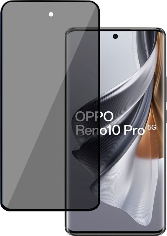 Een OPPO Reno10 Pro 5G telefoon naast een privacy screenprotector.