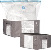 Vacuümzakken - Pak van 2 stoffen zakken (40 & 72 L) + 2 vacuümzakken - Stevige en duurzame hoezen met grote capaciteit - Opbergoplossing ( kleding, dekbed, dekbed en kussens)