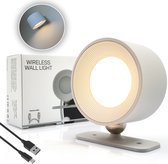 Latium Oplaadbare LED Wandlamp voor Binnen - USB Oplaadbaar - Draadloos - Batterij - Dimbaar - Nachtlampje - Slaapkamer - Woonkamer - Touch Control - 360º rotatie - Wit